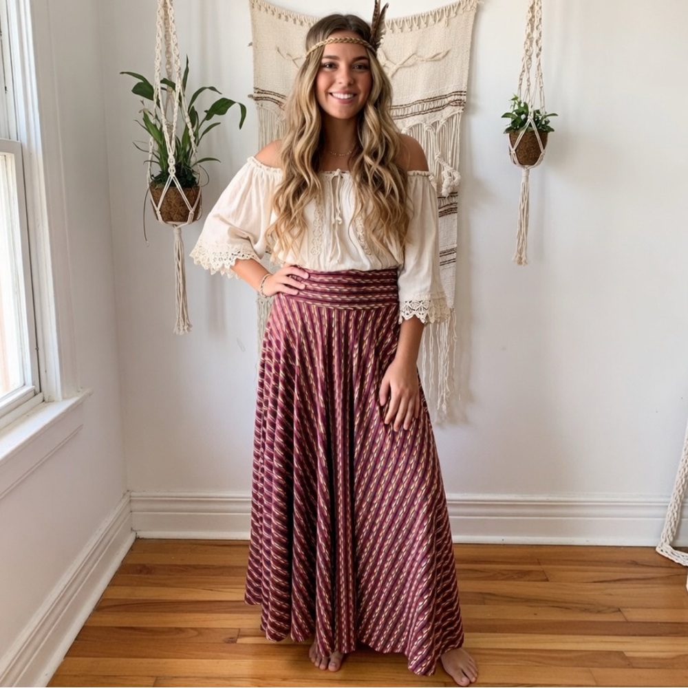 Vintage Knit Skirt Bohemian Gypsy